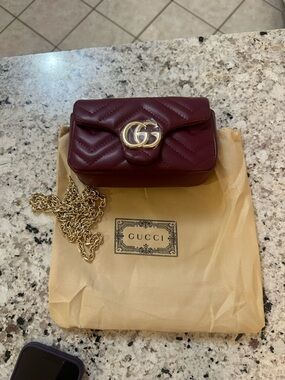 Gucci Small Quilted Crossbody in Deep Burgundy with Gold Chain